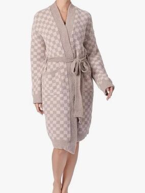 Bearberry Cozy Checkered Robe Size S Soft Plush Fleece Spa Lounge Wrap